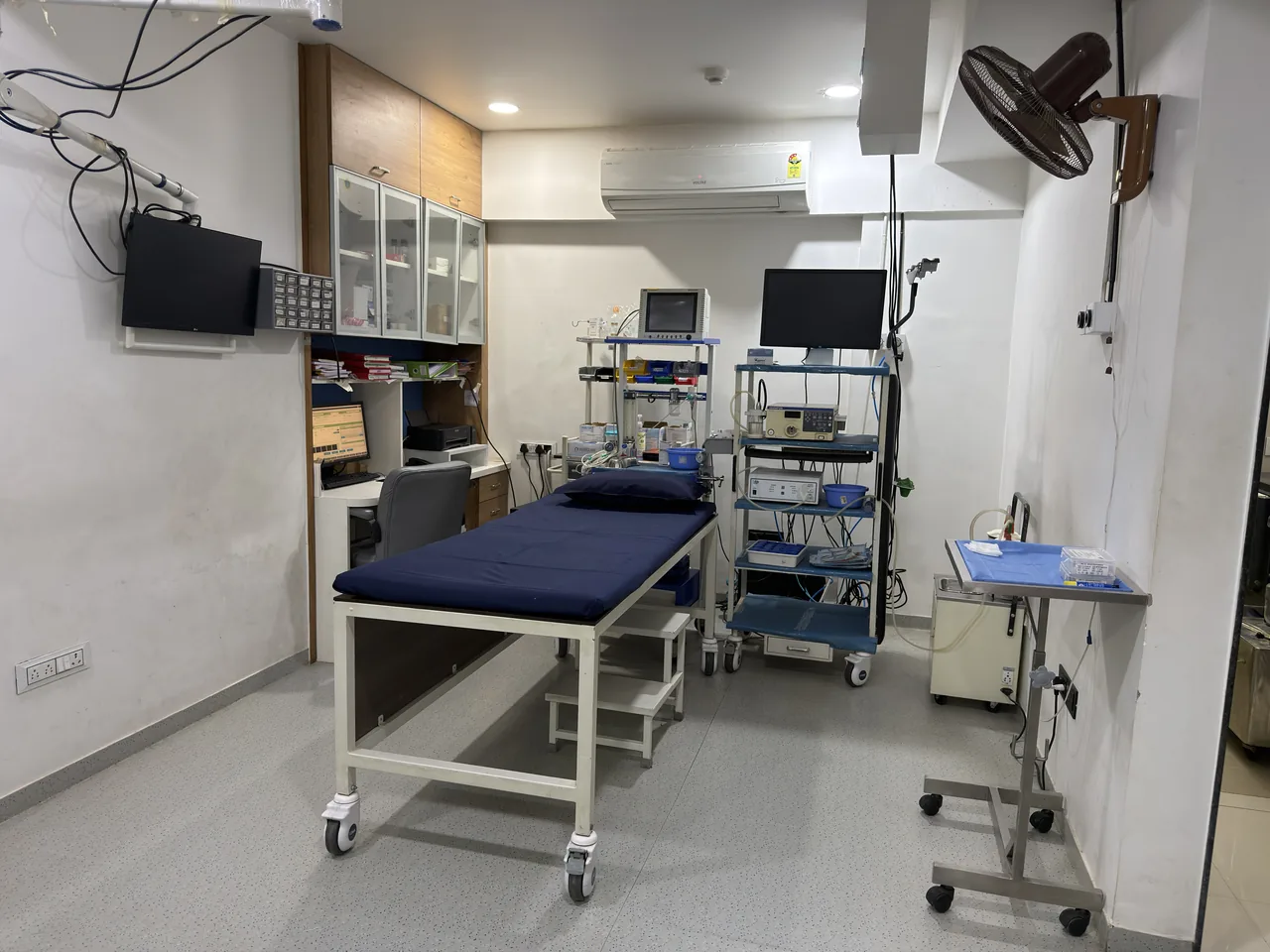 Endoscopy suite with the video endoscopy stack and procedure couch